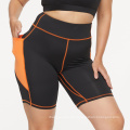 High Waisted Training Shorts Women Contrast Color Biker Shorts Black Orange Plus Size Gym Shorts With Pocket